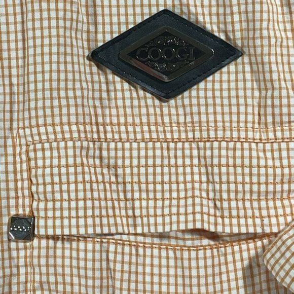 COOGI Mens Short Sleeve Button Up Shirt Orange‎ Check Embroidered Emblem Size M - Picture 3 of 10